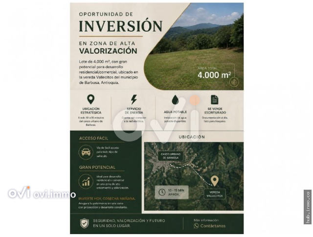 Lote en Vereda Vallecito, Barbosa